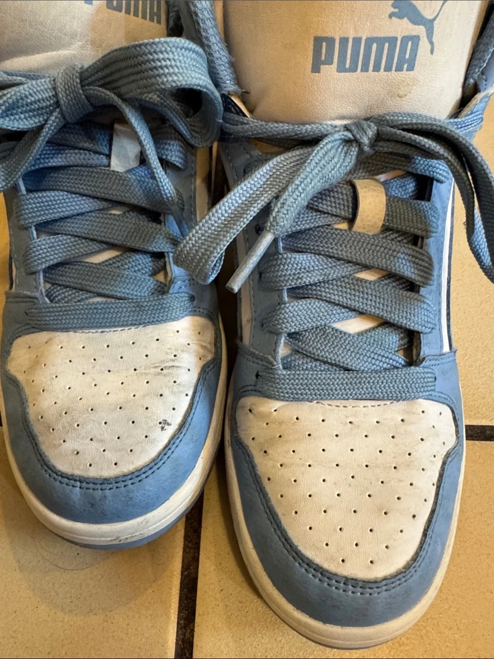 Puma Kids' High-Top Sneakers in Light Blue and White